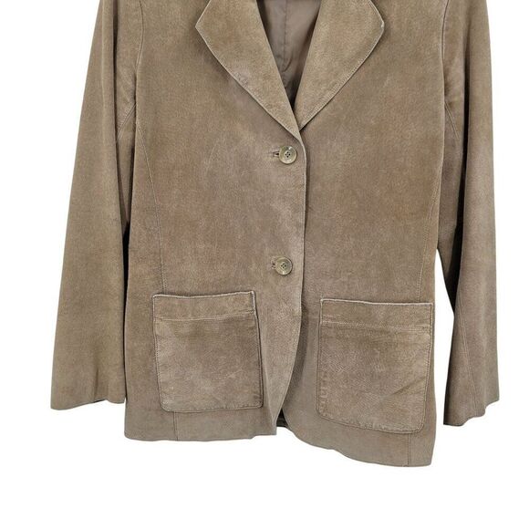 Vtg Bernardo Womens Sz M Camel Genuine Leather Blazer Jacket Shacket Pocket Tan - Picture 5 of 10